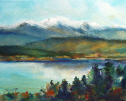 Olympics from Hood Canal - Landscape Paintings by Janne Matter